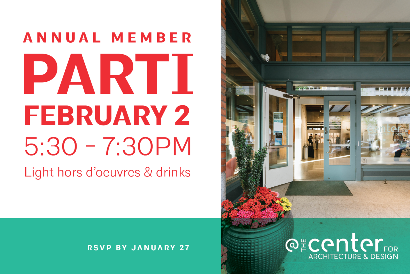 Join us for the second annual member Parti, a celebration of the past year and a look to the year ahead!