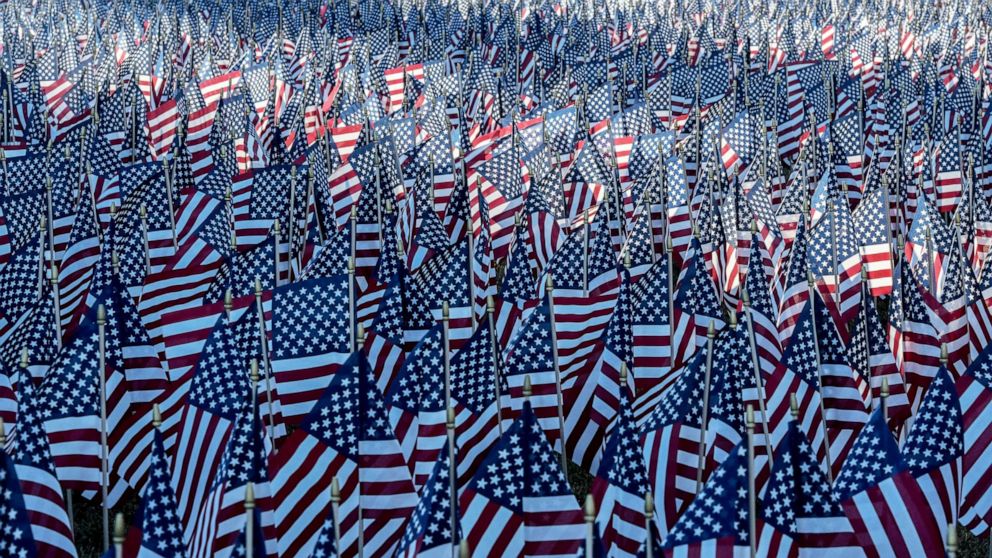American flags in shade